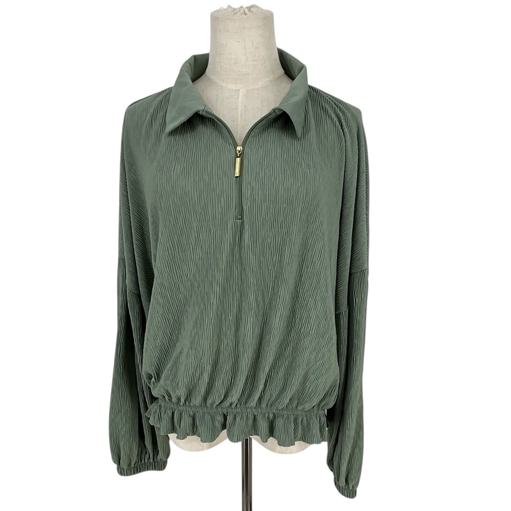 Marc New York Andrew Marc Textured Quarter Zip Pullover Top Green Size M